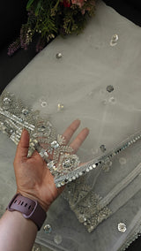 Silver sequin white dupatta