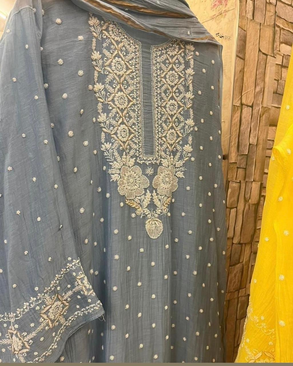 Pure Mul handwork chikankari Kurta Dupatta set