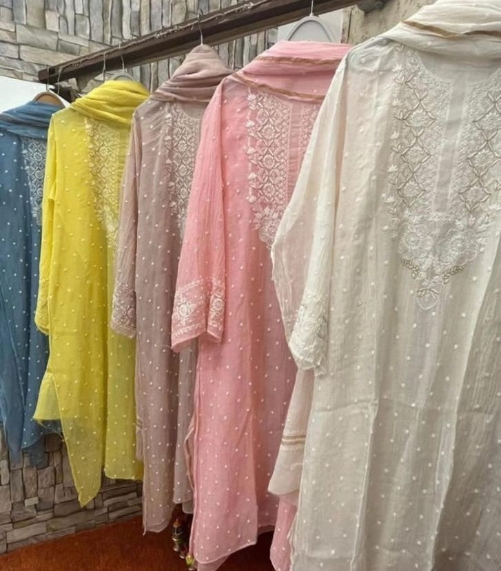 Pure Mul handwork chikankari Kurta Dupatta set