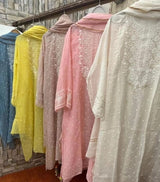 Pure Mul handwork chikankari Kurta Dupatta set