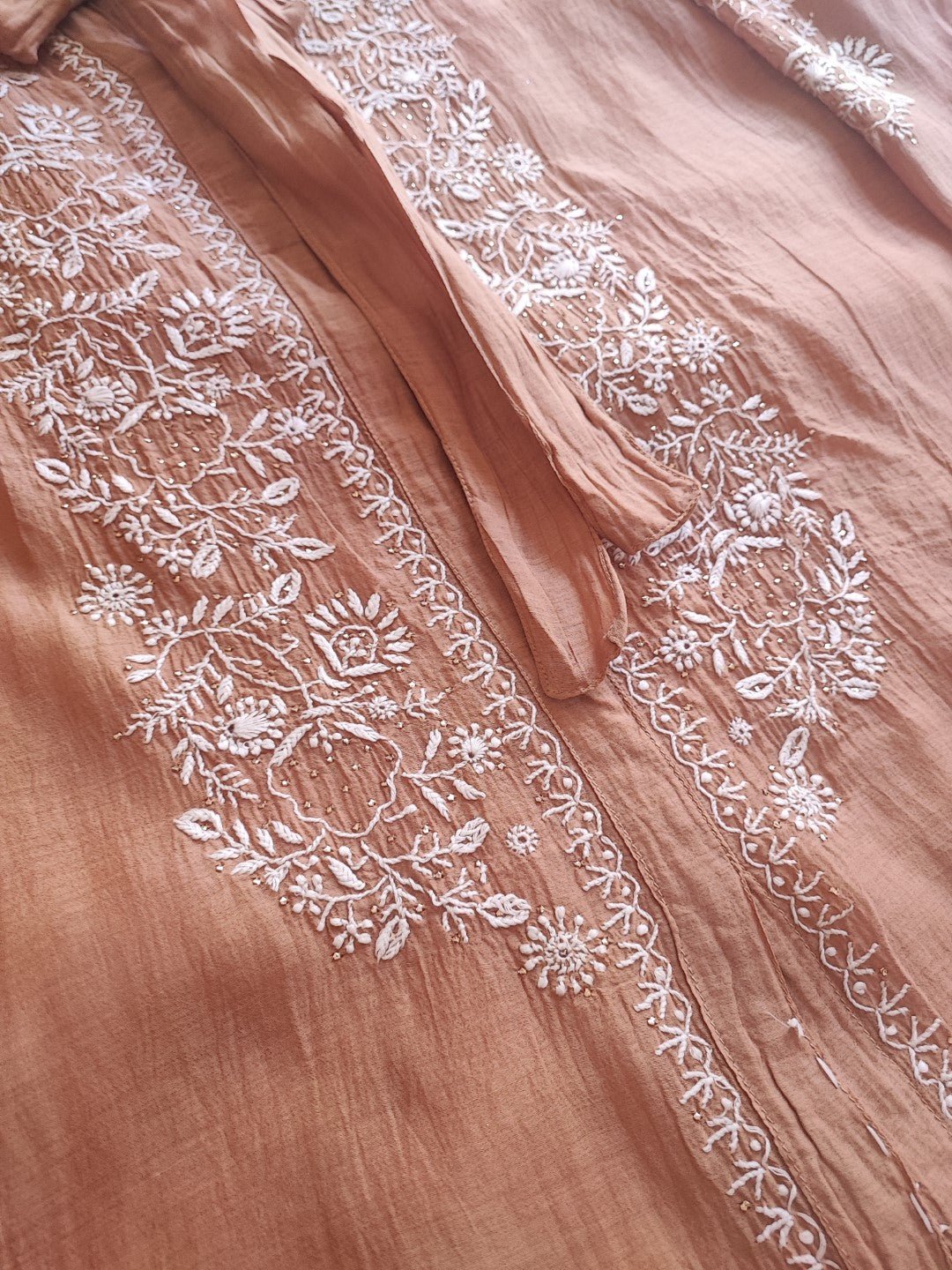 Brown Chikankari Shirt - Semi Stitched - Neel Creations By Saanvi