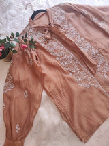 Brown Chikankari Shirt - Semi Stitched - Neel Creations By Saanvi
