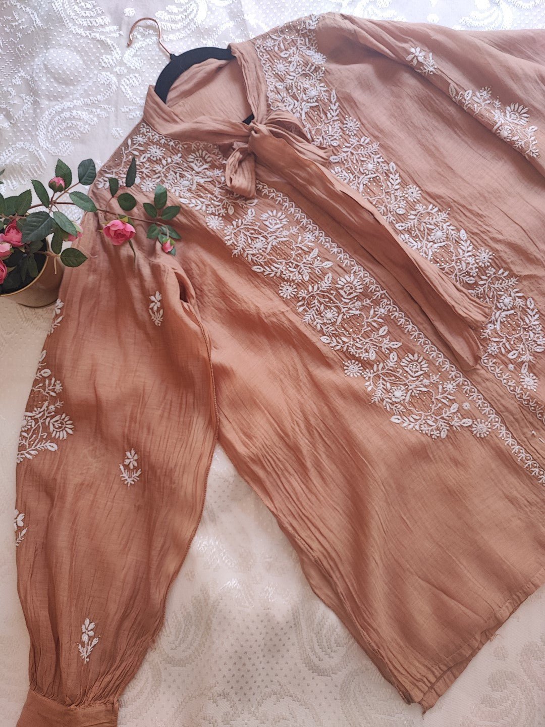Brown Chikankari Shirt - Semi Stitched - Neel Creations By Saanvi