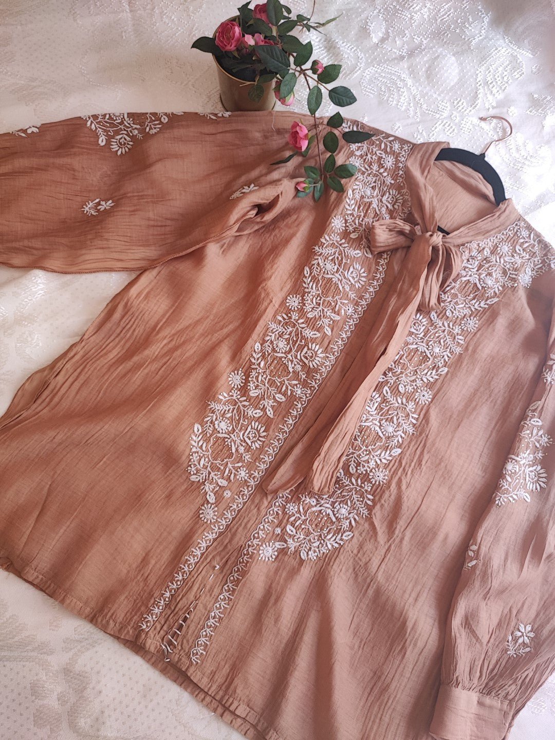 Brown Chikankari Shirt - Semi Stitched - Neel Creations By Saanvi