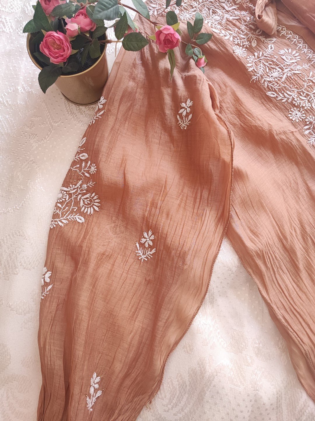 Brown Chikankari Shirt - Semi Stitched - Neel Creations By Saanvi