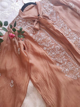 Brown Chikankari Shirt - Semi Stitched - Neel Creations By Saanvi