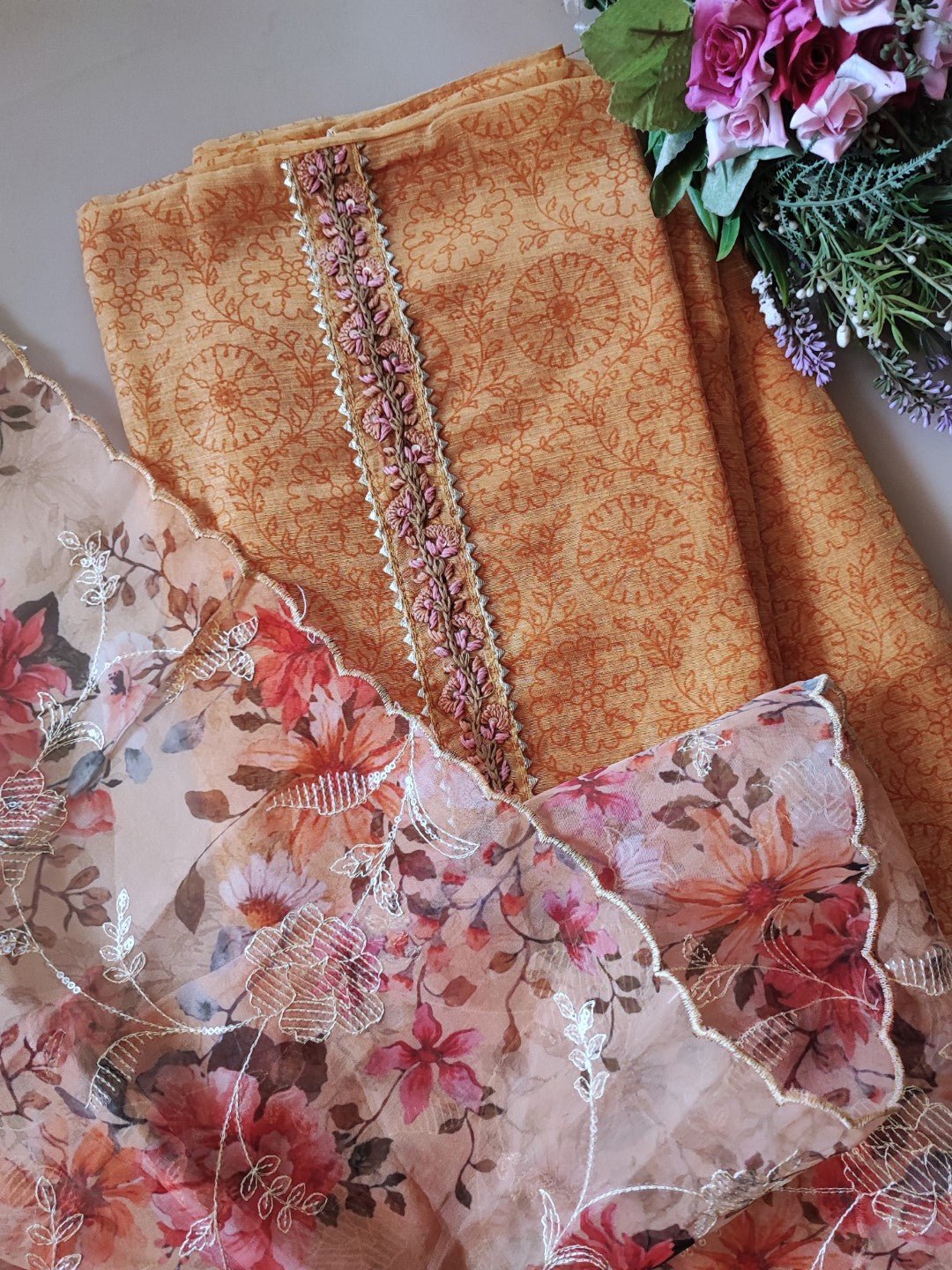 Chanderi with Organza dupatta - Dress material - Neel Creations By Saanvi