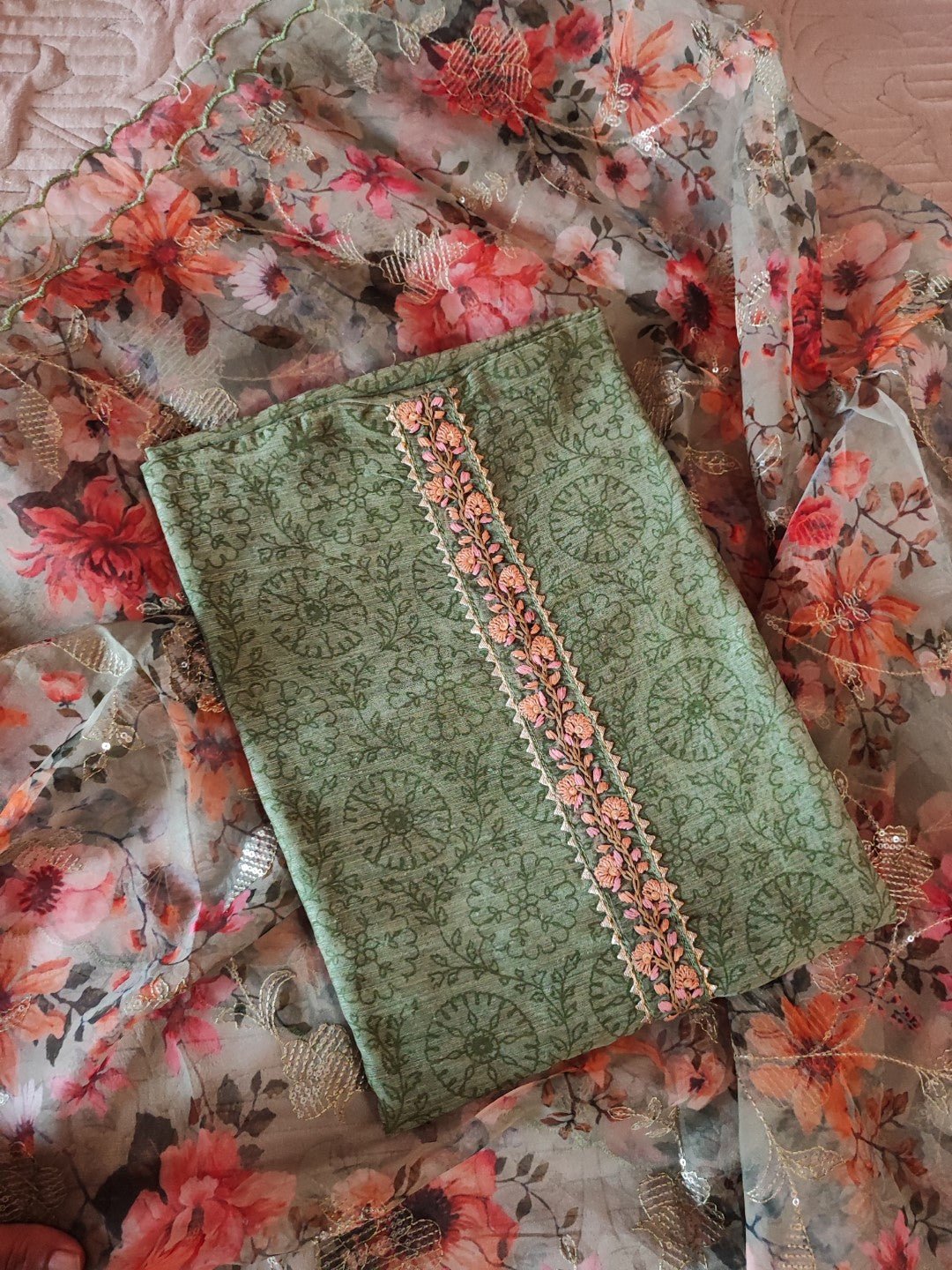 Chanderi with Organza dupatta - Dress material - Neel Creations By Saanvi