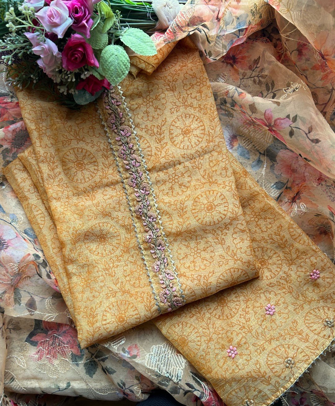 Chanderi with Organza dupatta - Dress material - Neel Creations By Saanvi