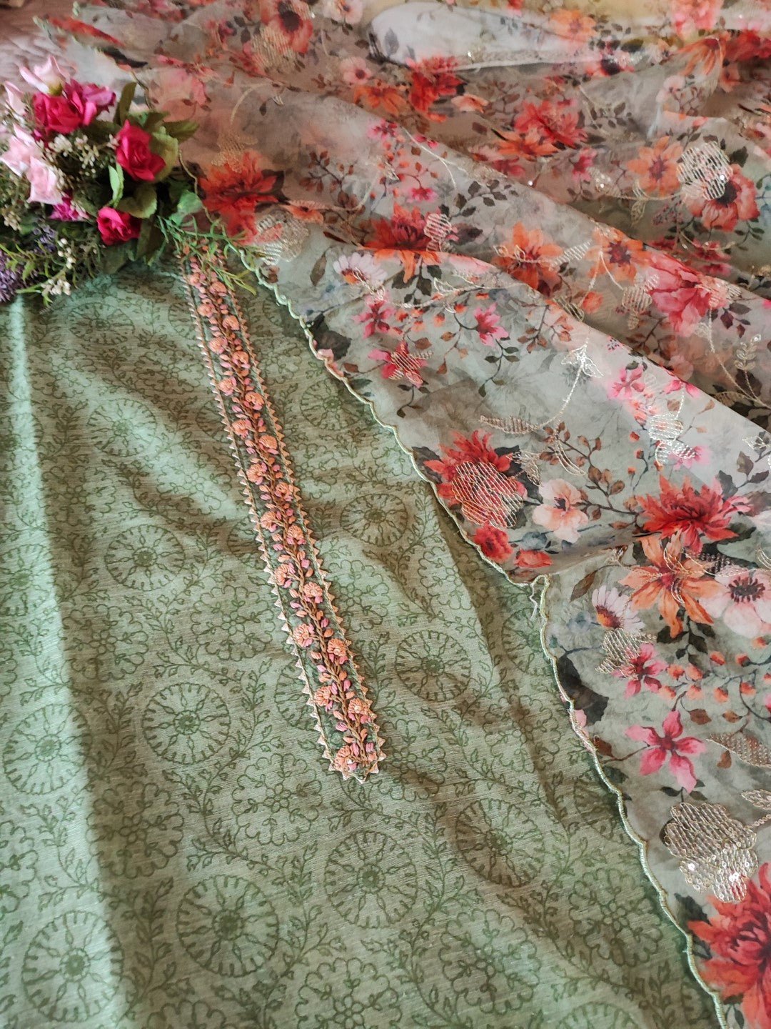 Chanderi with Organza dupatta - Dress material - Neel Creations By Saanvi