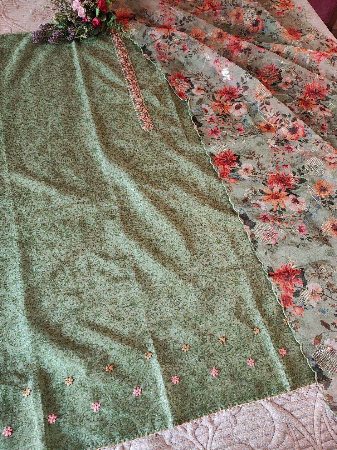 Chanderi with Organza dupatta - Dress material - Neel Creations By Saanvi