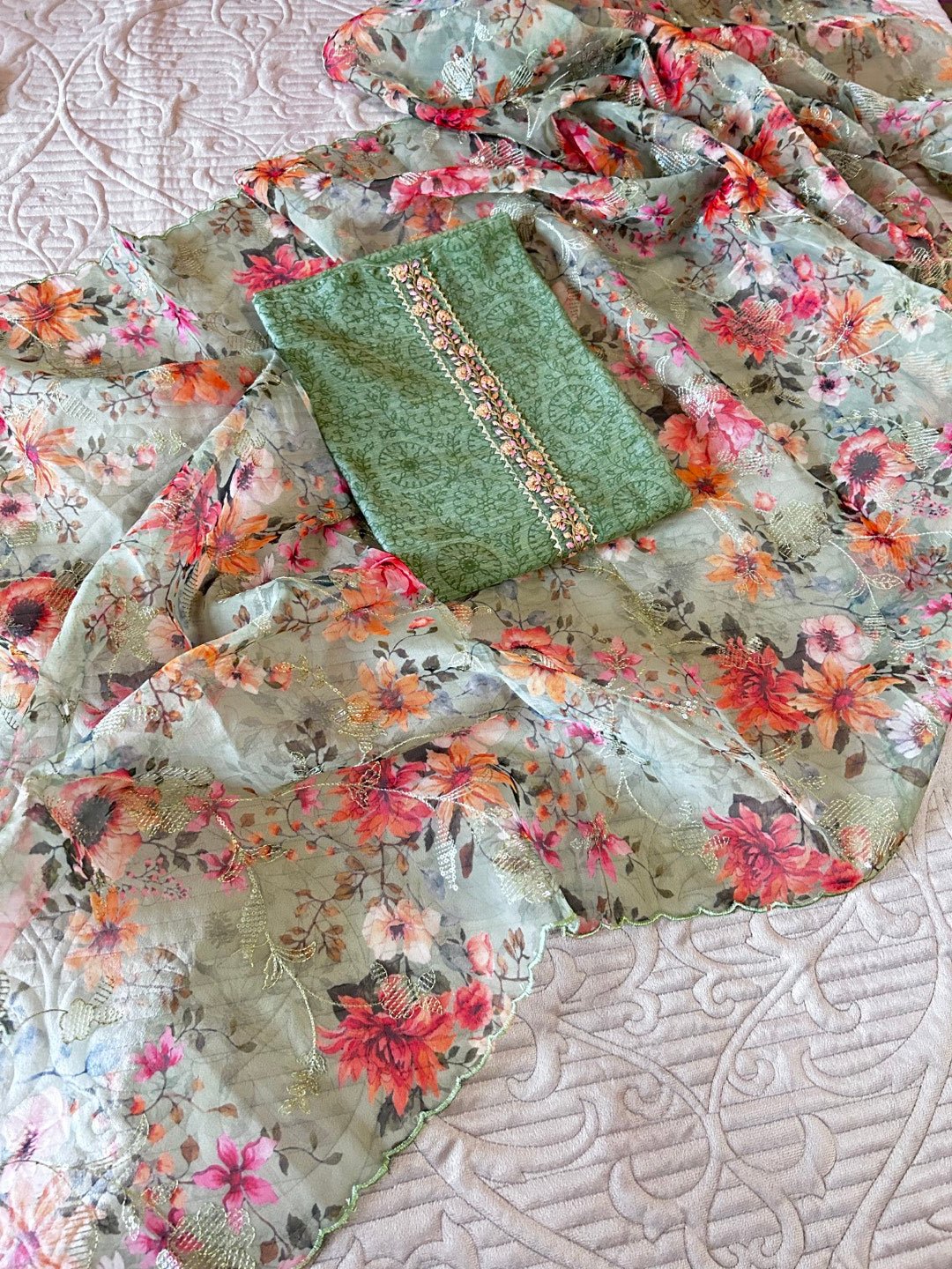 Chanderi with Organza dupatta - Dress material - Neel Creations By Saanvi