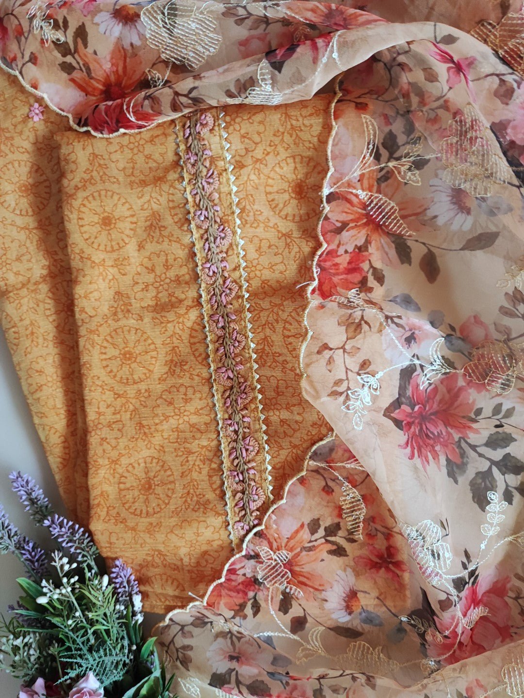 Chanderi with Organza dupatta - Dress material - Neel Creations By Saanvi