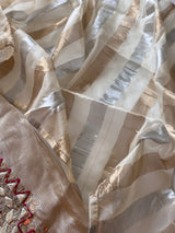 Designer cream salwar suit dress material with premium tissue fabric and embroidered neck pattern