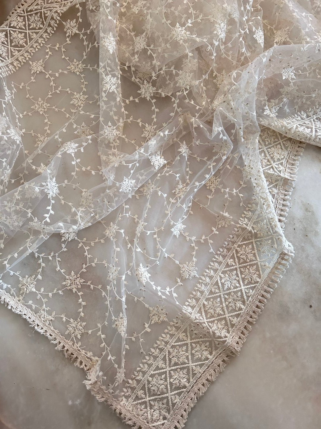 Fancy Thread work Net dupatta - Neel Creations By Saanvi