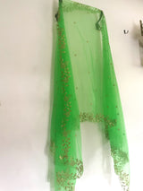 Green Net dupatta with scallop border