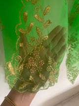 Green Net dupatta with scallop border