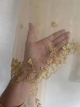 Light gold cream Net dupatta with scallop border - Neel Creations By Saanvi