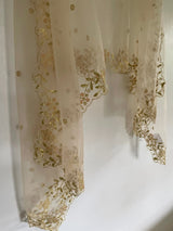 Light gold cream Net dupatta with scallop border - Neel Creations By Saanvi
