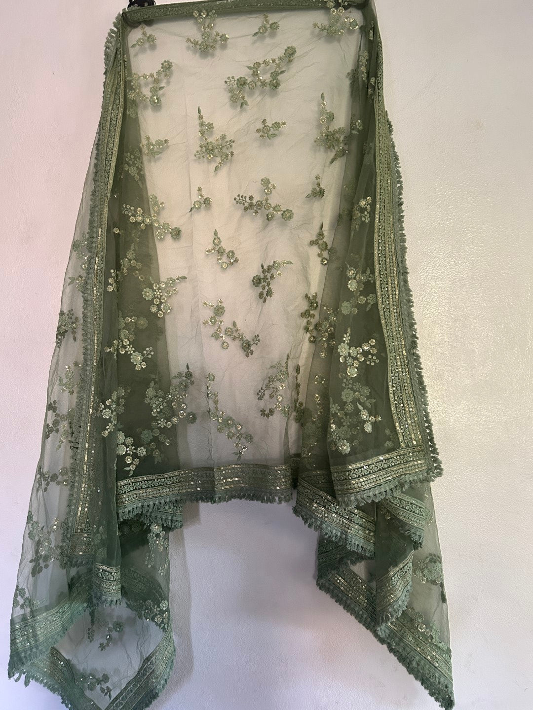 Lucknowi Embroidered dupatta. Dyeable. - Neel Creations By Saanvi