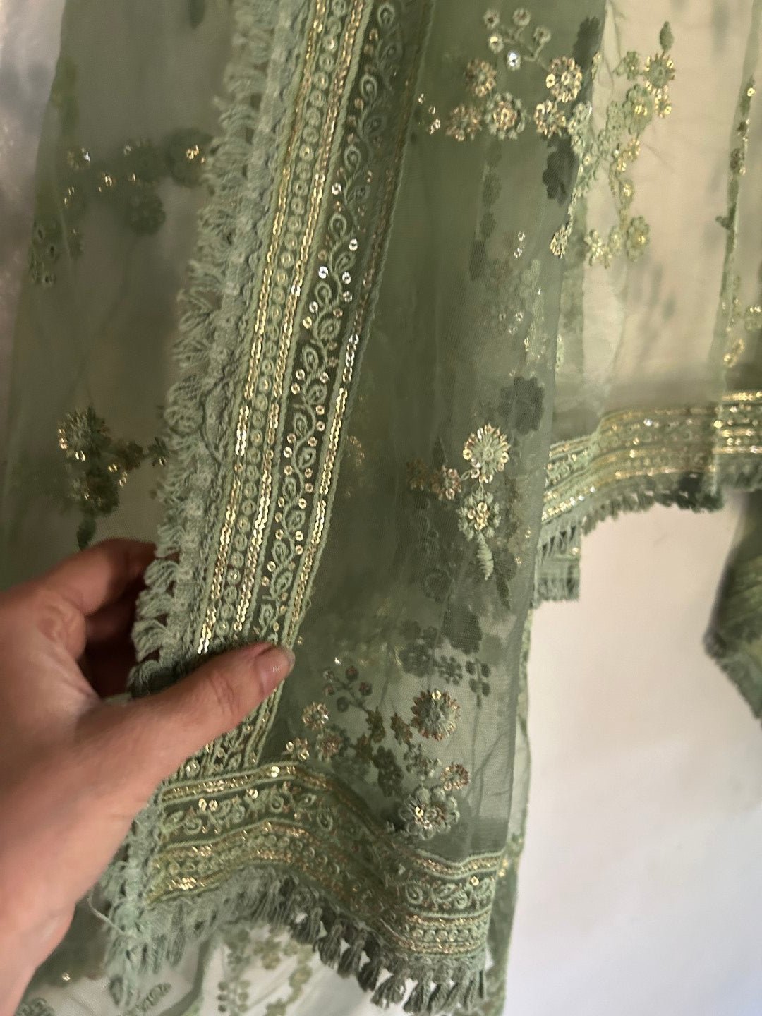 Lucknowi Embroidered dupatta. Dyeable. - Neel Creations By Saanvi