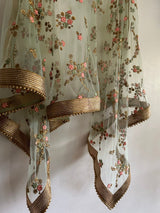 Mint Green Floral net dupatta. - Neel Creations By Saanvi