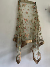 Mint Green Floral net dupatta. - Neel Creations By Saanvi