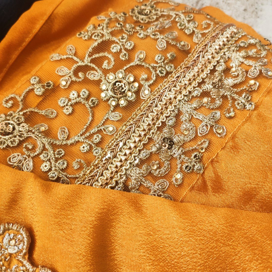 Mustard yellow with pink dupatta dress material. - Neel Creations By Saanvi