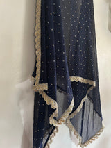 Navy Blue Georgette dupatta with scallop border - Neel Creations By Saanvi