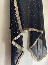 Navy Blue Georgette dupatta with scallop border - Neel Creations By Saanvi