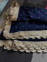 Navy Blue Georgette dupatta with scallop border - Neel Creations By Saanvi