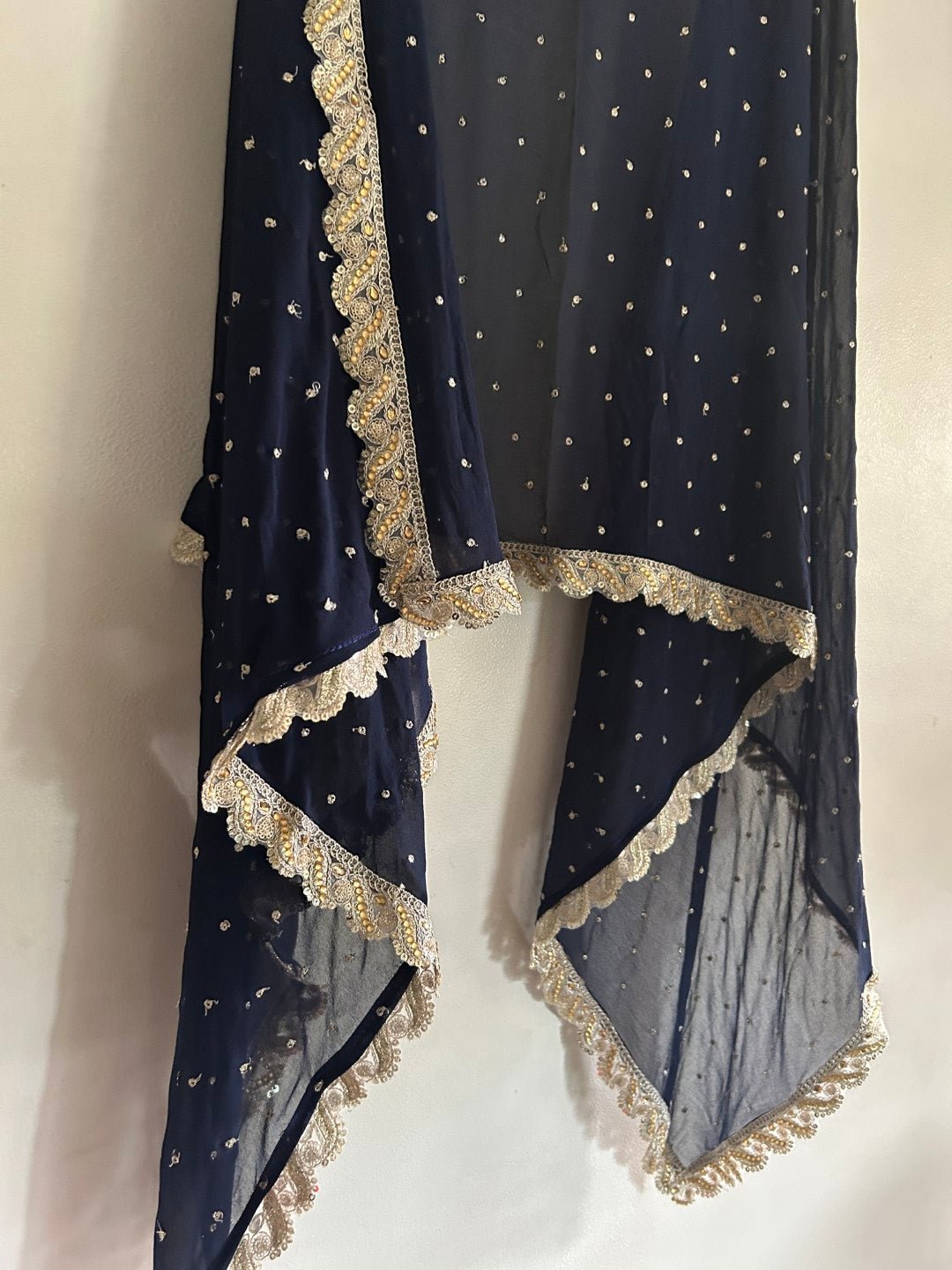 Navy Blue Georgette dupatta with scallop border - Neel Creations By Saanvi