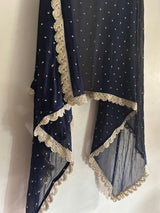 Navy Blue Georgette dupatta with scallop border - Neel Creations By Saanvi