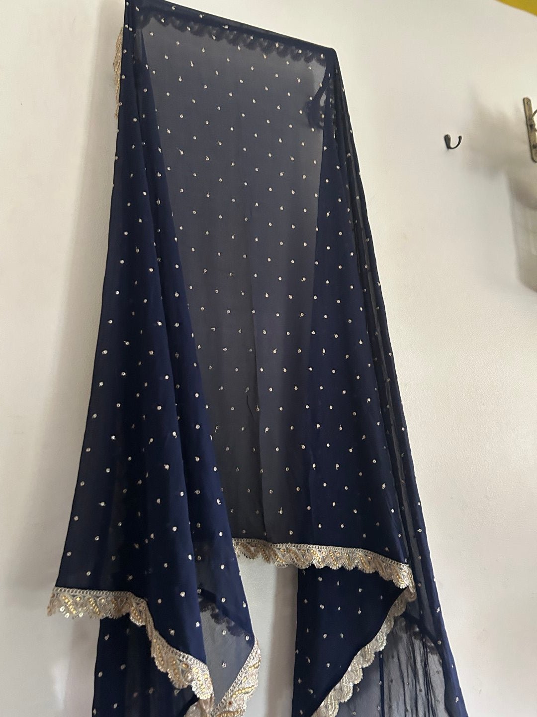 Navy Blue Georgette dupatta with scallop border - Neel Creations By Saanvi