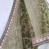 Olive Green organza embroidered dupatta with border. Sabyasachi inspired mehndi green dupatta - Neel Creations By Saanvi