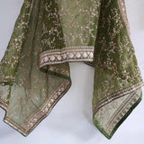 Olive Green organza embroidered dupatta with border. Sabyasachi inspired mehndi green dupatta - Neel Creations By Saanvi