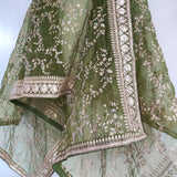 Olive Green organza embroidered dupatta with border. Sabyasachi inspired mehndi green dupatta - Neel Creations By Saanvi