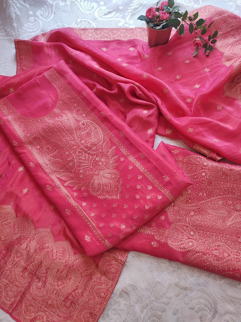 Pink Kanjivaram silk with Jaquard weaving Salwar suit material - Neel Creations By Saanvi