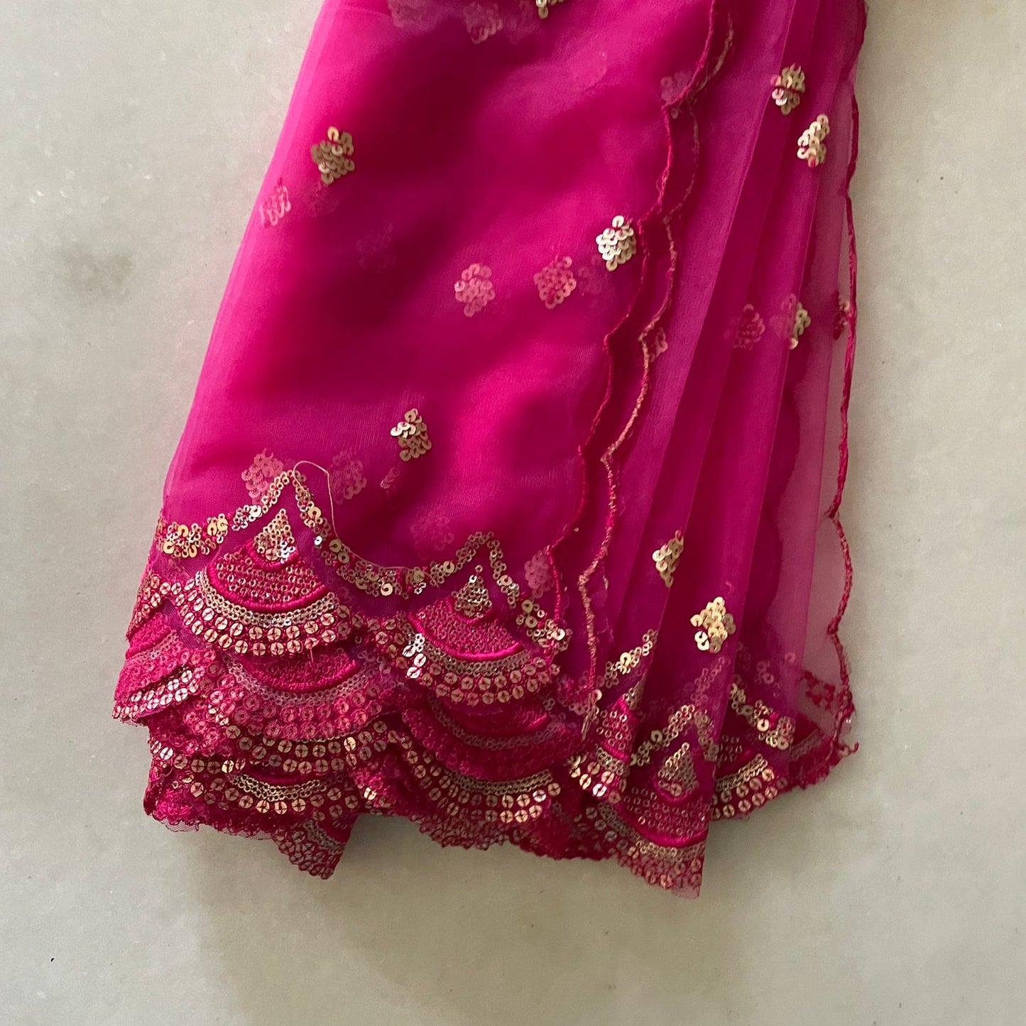Pink Net dupatta with scallop border - Neel Creations By Saanvi