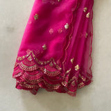 Pink Net dupatta with scallop border - Neel Creations By Saanvi