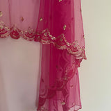 Pink Net dupatta with scallop border - Neel Creations By Saanvi