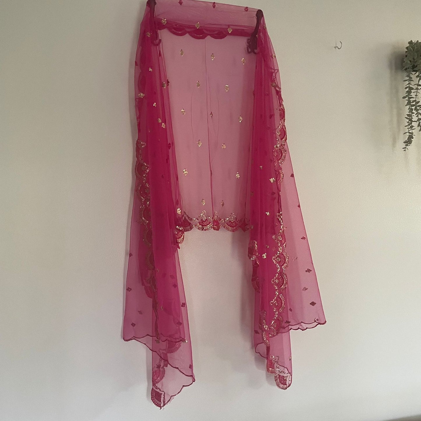 Pink Net dupatta with scallop border - Neel Creations By Saanvi