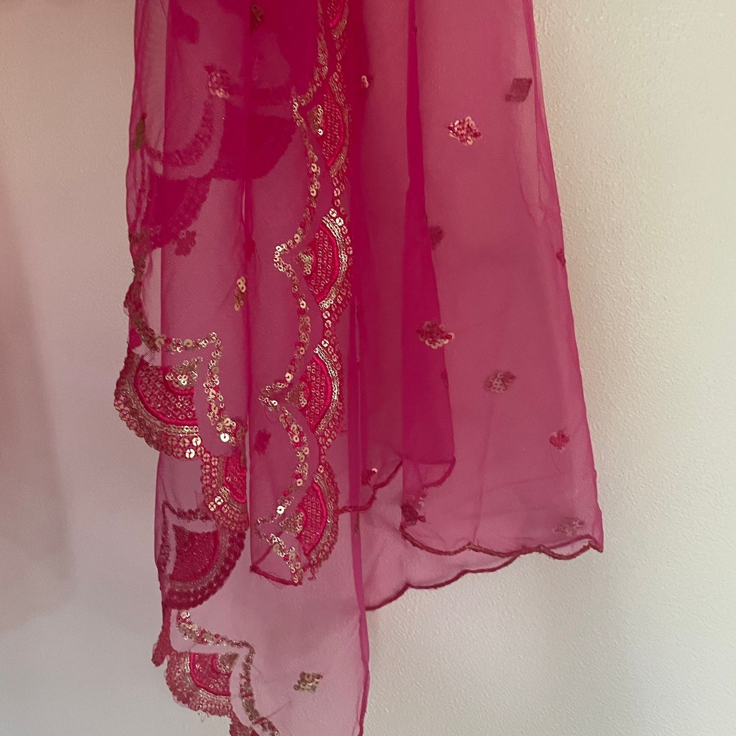 Pink Net dupatta with scallop border - Neel Creations By Saanvi