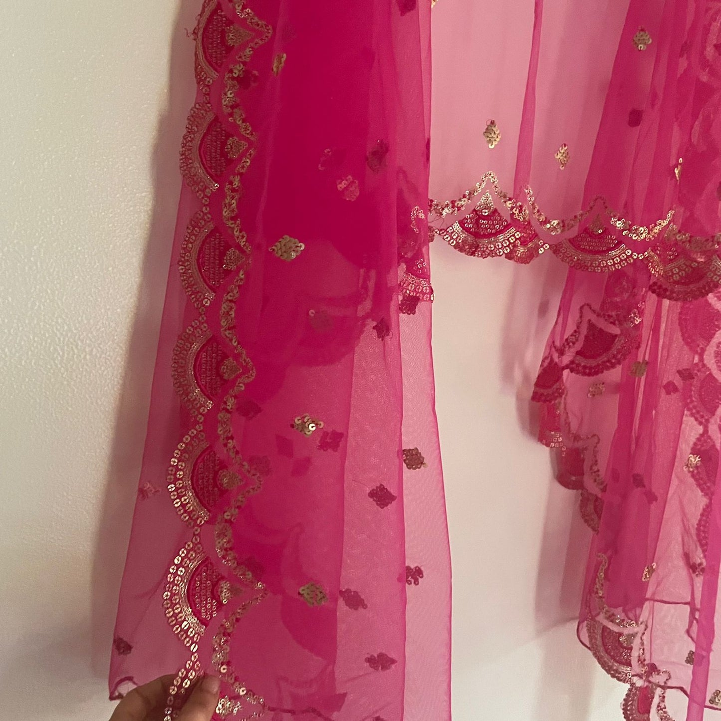 Pink Net dupatta with scallop border - Neel Creations By Saanvi