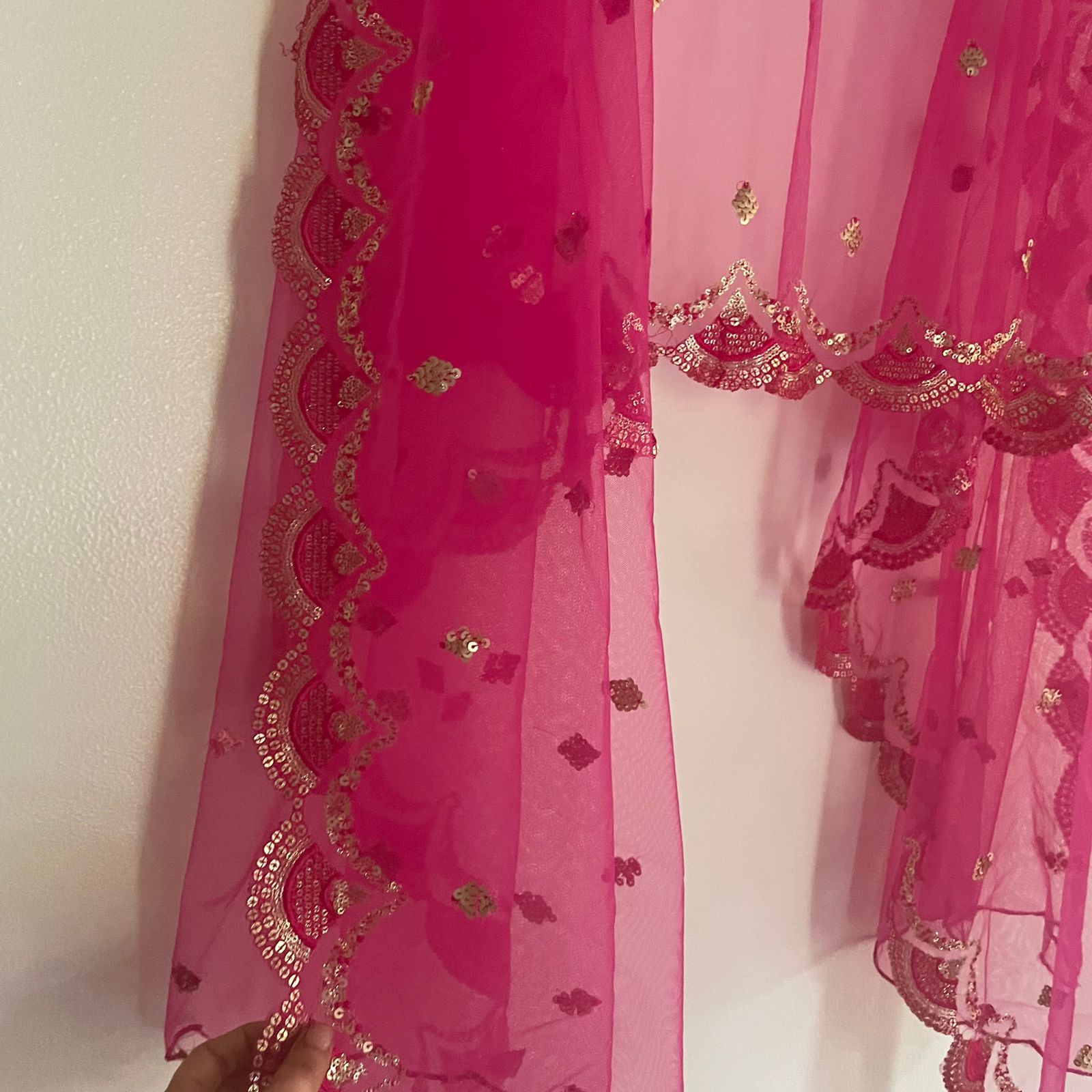 Pink Net dupatta with scallop border - Neel Creations By Saanvi