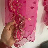 Pink Net dupatta with scallop border - Neel Creations By Saanvi