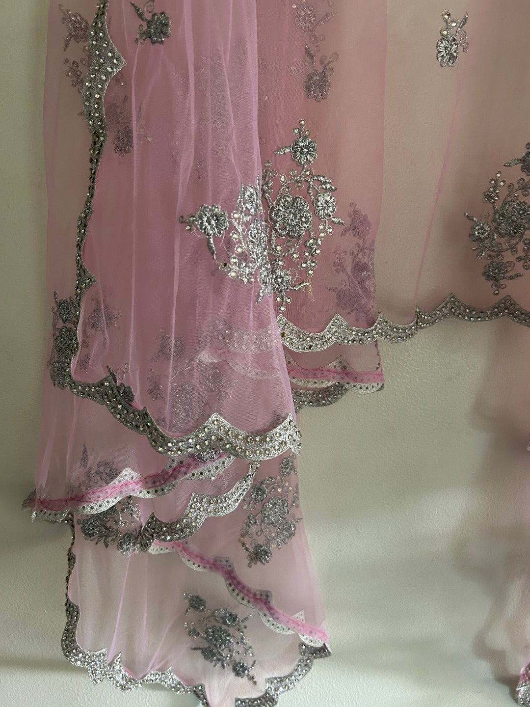 Pink silver Indian Dupatta party wear - Neel Creations By Saanvi
