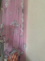 Pink silver Indian Dupatta party wear - Neel Creations By Saanvi