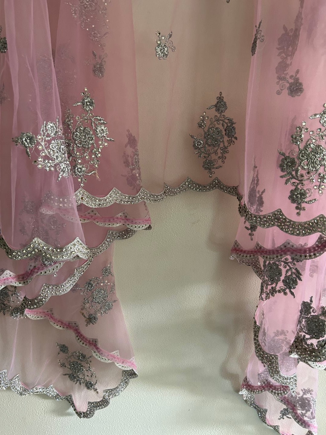 Pink silver Indian Dupatta party wear - Neel Creations By Saanvi