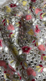 Georgette embroidered fabric with multicolor thread and foil work